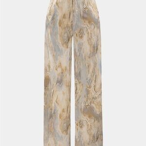 Marble Print High-Waisted Straight-Leg Pants